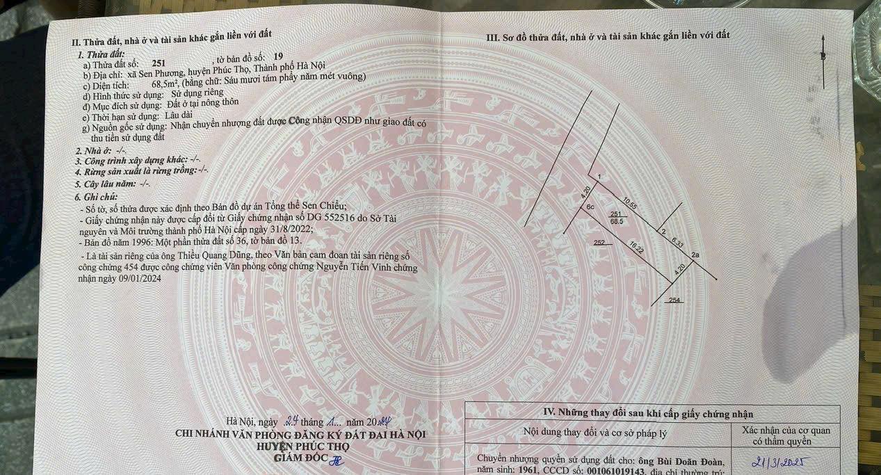 Đất Phúc Lộc, Huyện Phúc Thọ, 68.5m² giá tốt - Sổ đỏ chính chủ