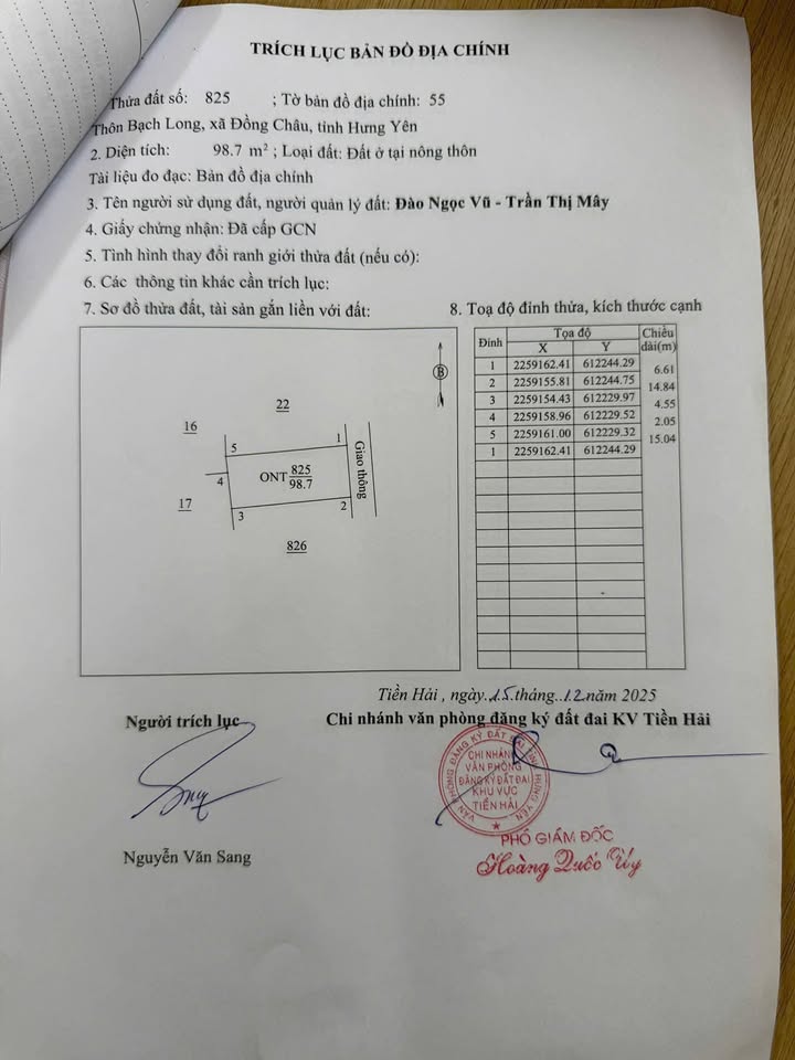 Đất thổ cư Đông Hoàng Tiền Hải 98.7m² giá 600 triệu - Đầu tư lý tưởng!