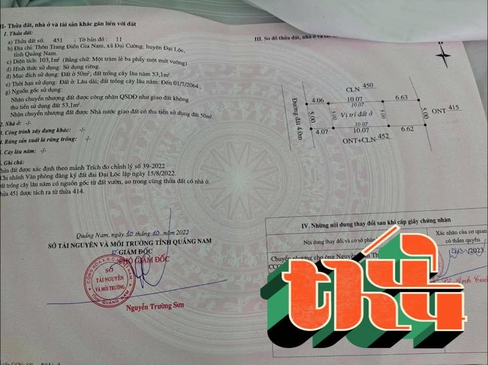 Đất nền xã Đại Cường, huyện Đại Lộc 100m² giá chỉ 200 triệu - Cơ hội đầu tư hấp dẫn!