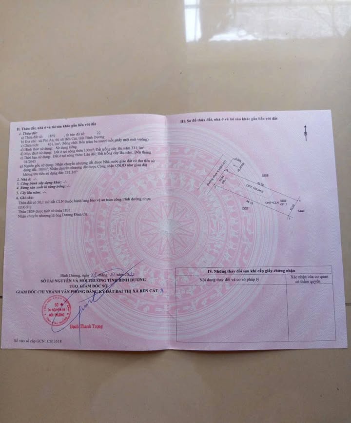 Đất nền thổ cư 440m² tại Phú An, Bến Cát - Giá 2 tỷ - Đầu tư sinh lời ngay!