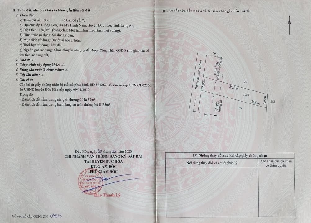 Đất thổ cư 128m² xã Mỹ Hạnh, 1.5 tỷ - Giá tốt, gần bệnh viện