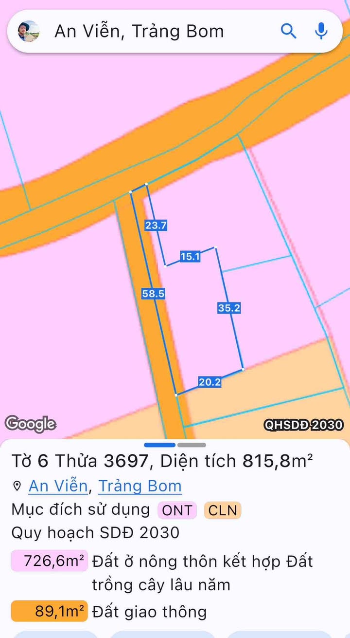Đất thổ cư Ấp 2 An Viễn 815m² giá 5 tỷ - Đầu tư sinh lời ngay!