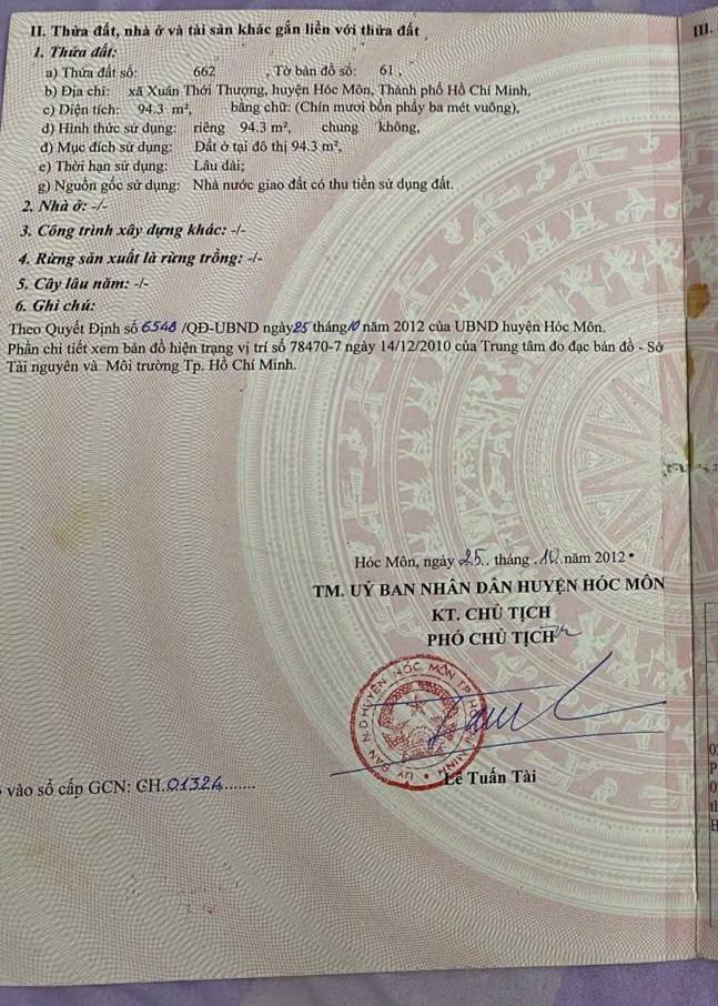 Đất thổ cư Xã Bà Điểm, Huyện Hóc Môn 95m² giá 3.15 tỷ - Cơ hội đầu tư tuyệt vời!