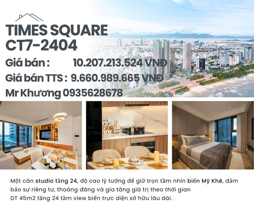 Căn hộ Studio CT7 Võ Nguyên Giáp 45m² giá 9.66 tỷ - View biển Mỹ Khê lý tưởng!
