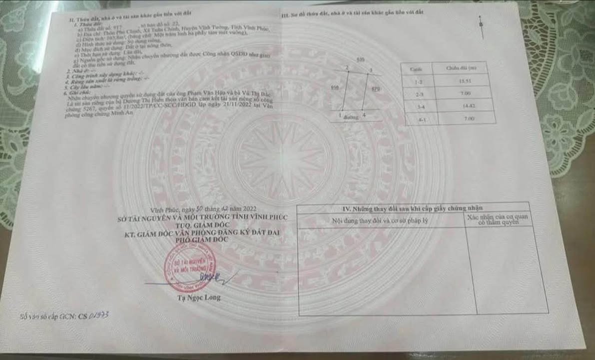 Đất mặt tiền kinh doanh xã Tuân Chính, Vĩnh Tường 103,8m² giá 2,5 tỷ - Cơ hội đầu tư sinh lời!