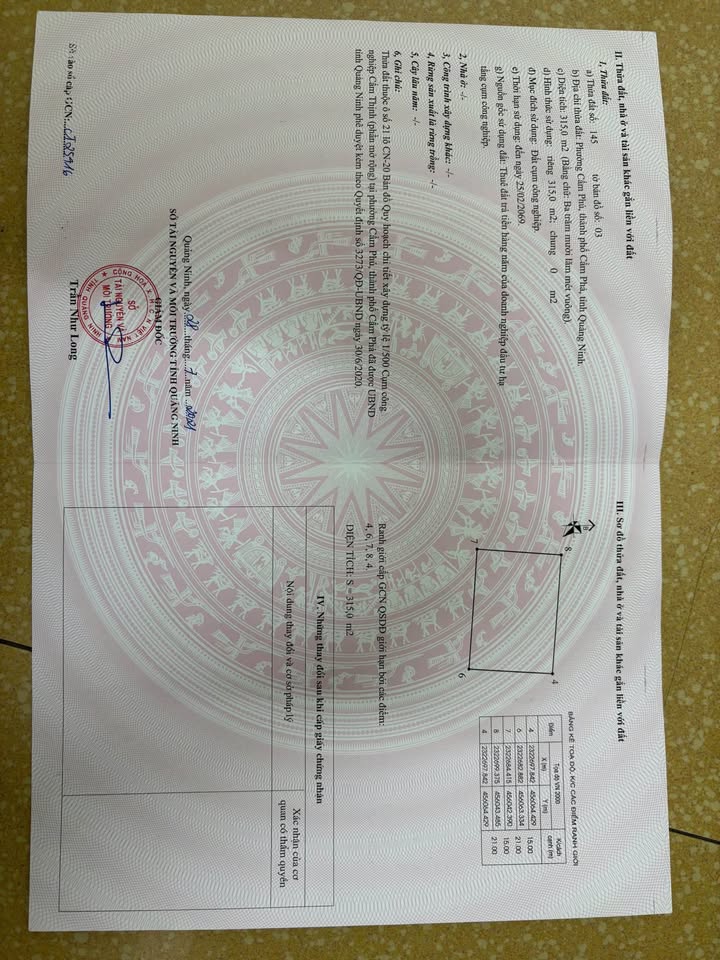 Đất nền 315m² tại Phường Cẩm Thành, Cẩm Phả - Giá chỉ 990 triệu đồng - Cơ hội đầu tư tuyệt vời!