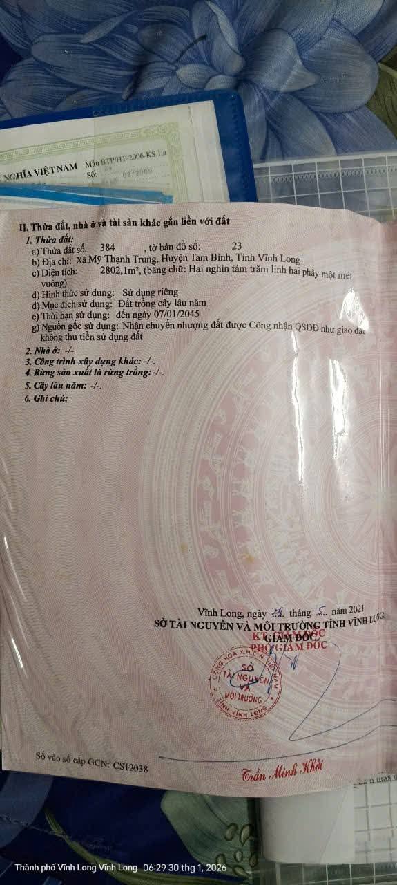 Đất nền xã Mỹ Thạnh Trung, huyện Tam Bình, 2800m² - Cơ hội đầu tư tuyệt vời!