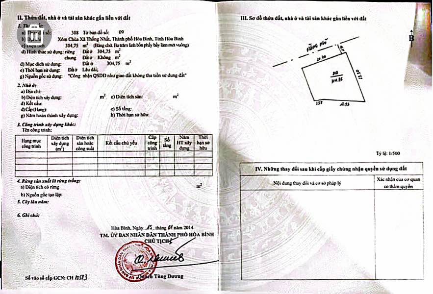 Bán đất nền 304m² Phường Thống Nhất, TP Hòa Bình - Mặt tiền 20m