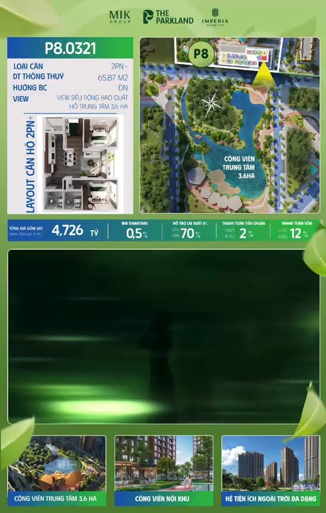 Căn hộ 2PN+ The ParkLand Hà Đông 65m² giá 3.9 tỷ - View trực diện công viên