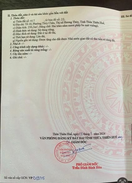 Đất 2 mặt tiền Hoàng Hữu Thường, Thị Xã Hương Thủy 250m² - Vị trí đắc địa, an ninh tốt!