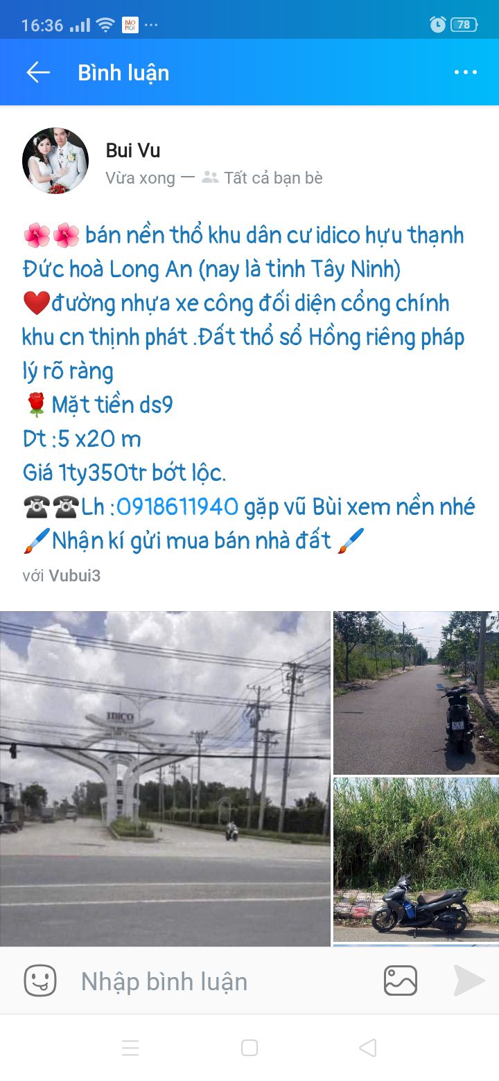 Đất nền khu dân cư IDICO Hựu Thạnh, 100m² giá 1.35 tỷ - Cơ hội đầu tư hấp dẫn!