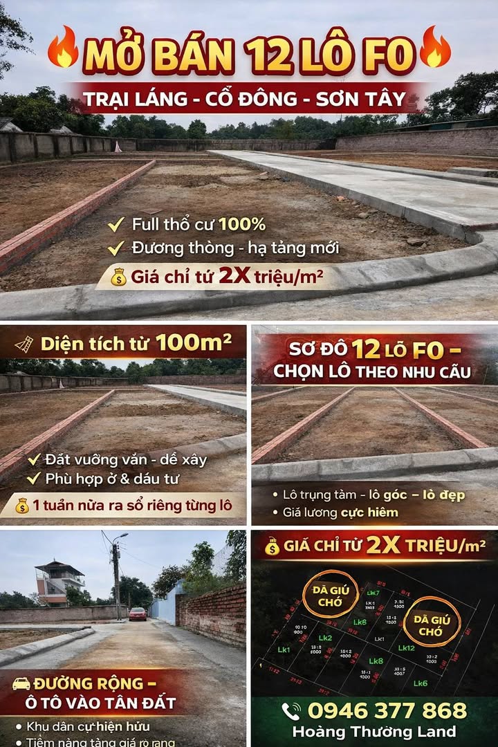 Đất nền Trại Láng, Cổ Đông, Sơn Tây 100m² giá chỉ từ 2X triệu - Cơ hội vàng cho nhà đầu tư!