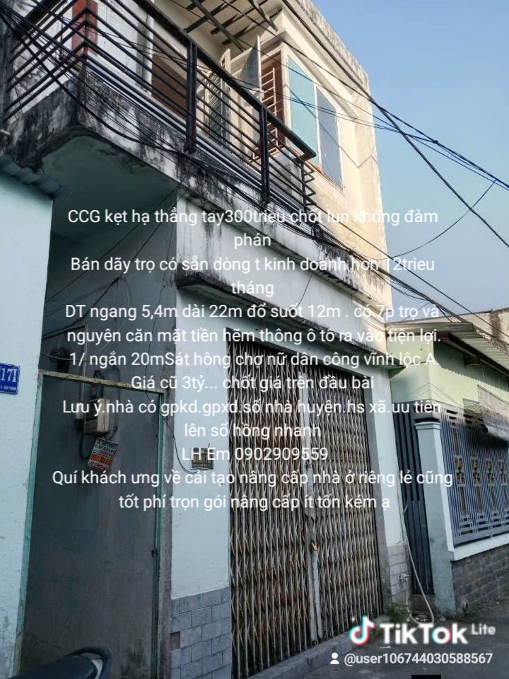 Dãy trọ Vĩnh Lộc A 118m² giá 3 tỷ - Đầu tư sinh lời ngay!