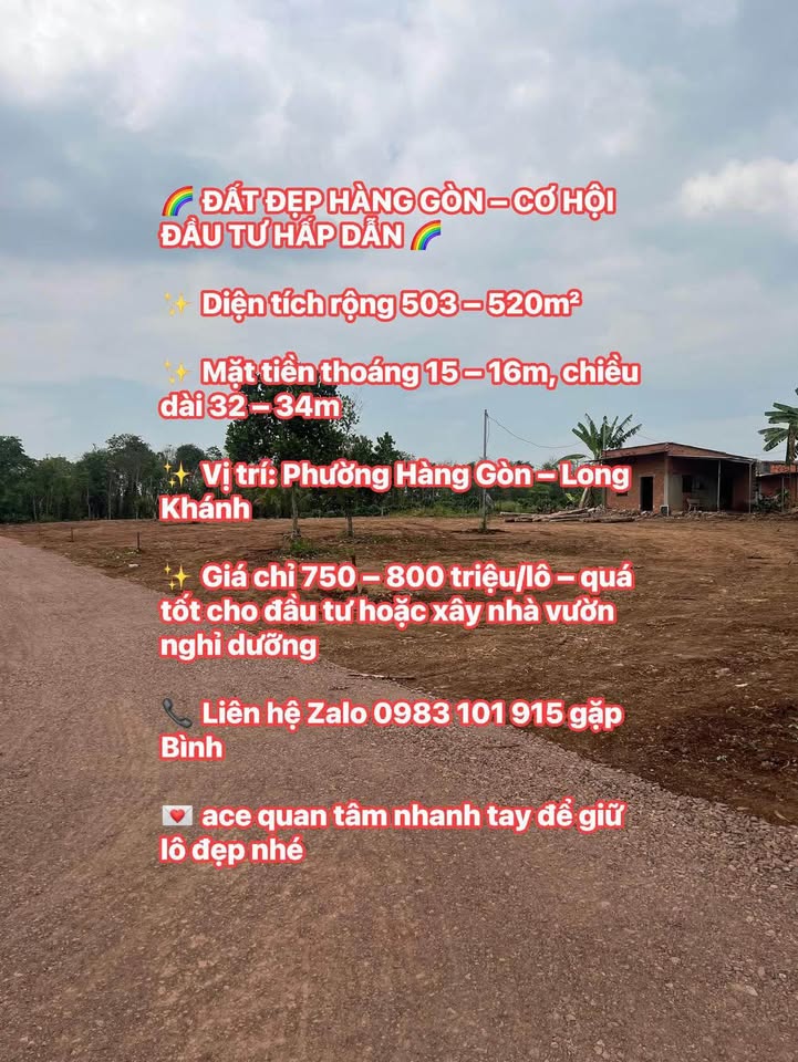 Đất nền Hàng Gòn - Long Khánh 511m² giá 750 triệu - Cơ hội đầu tư tuyệt vời!