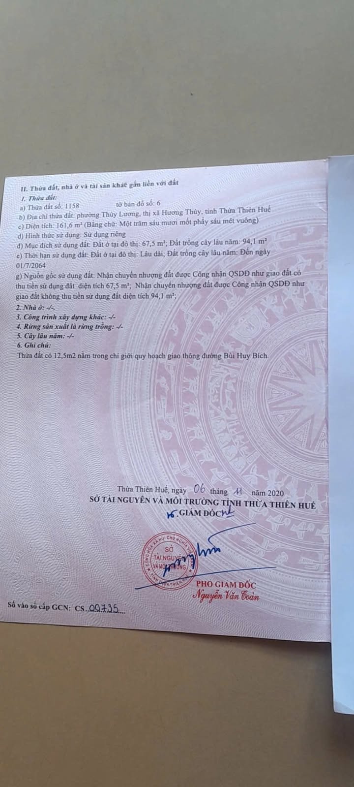 Lô đất 161m² tại đường Bùi Huy Bích, phường Phú Bài - Chính chủ cần bán gấp!