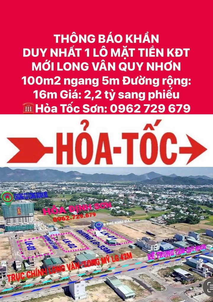 Đất nền KĐT Mới Long Vân Quy Nhơn 100m² giá 2.2 tỷ - Cơ hội đầu tư hấp dẫn!