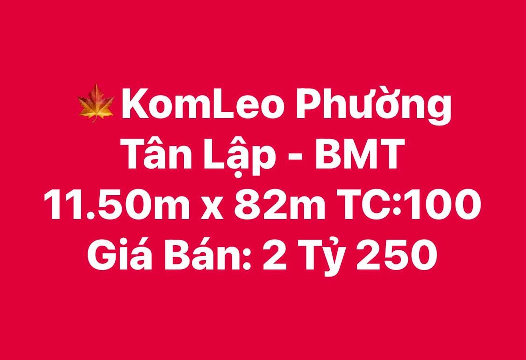 Đất nền KomLeo Phường Tân Lập 943m² giá 2.25 tỷ - Cơ hội đầu tư hiếm có!