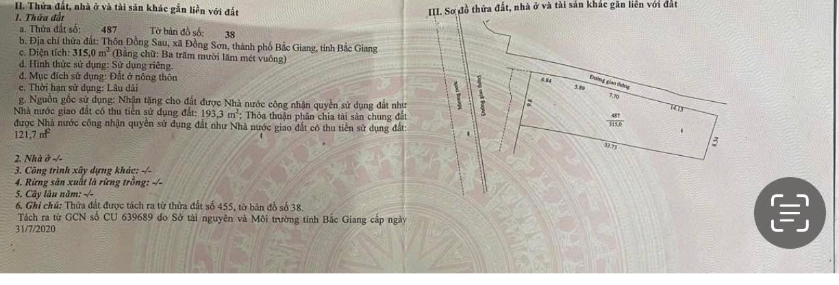 Đất nền Phường Đồng Sơn 315m² giá 7.8 tỷ - Mặt tiền rộng, vị trí đẹp!