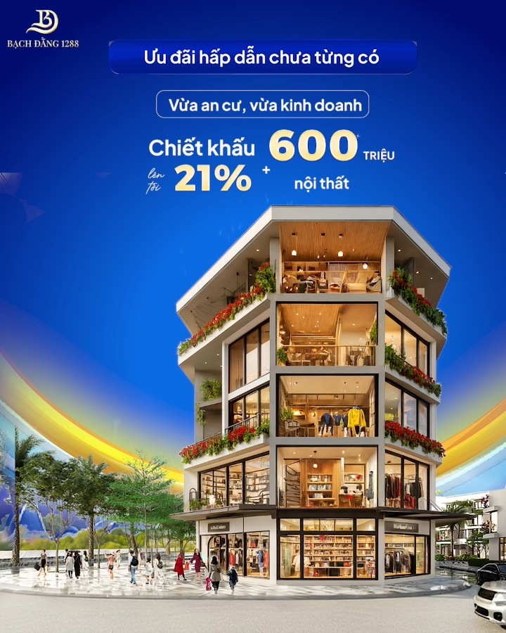 Shophouse Bạch Đằng 1288 – Mặt tiền 45m, 5 tầng, kinh doanh đắc lợi