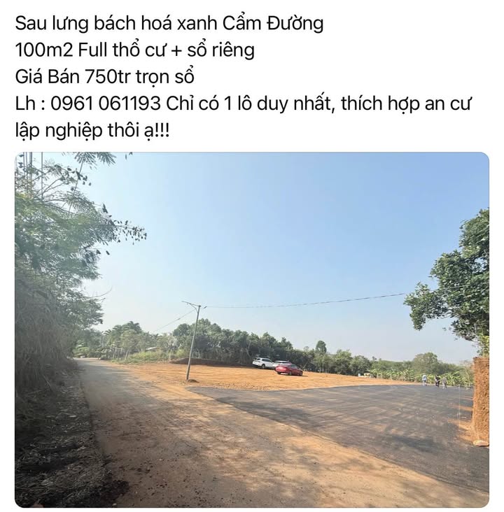 Đất Nền 100m² Sổ Riêng Giá 750 Triệu - Gần Bách Hóa Xanh Cẩm Đường