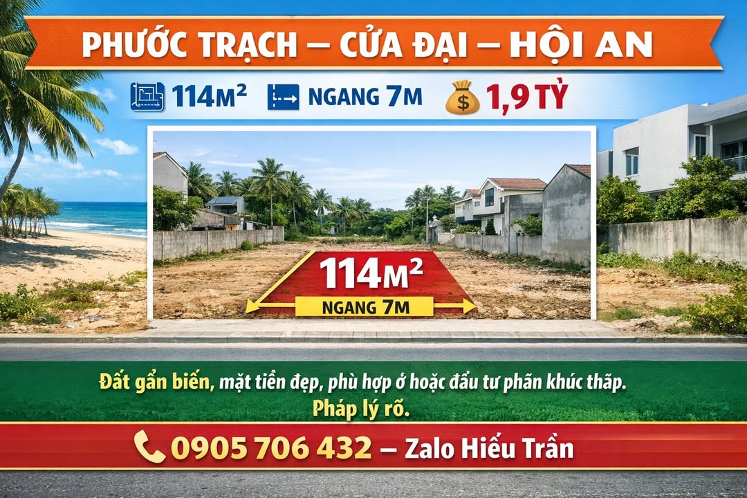 Đất nền Cửa Đại Hội An 114m² giá 1,9 tỷ - Sẵn sàng đầu tư!