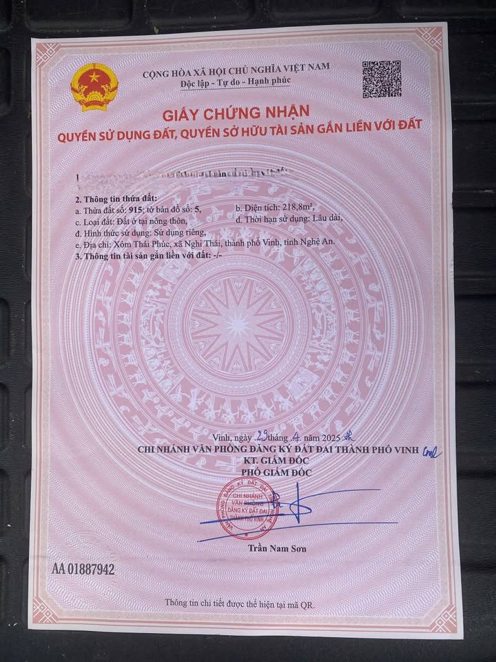 Đất nền Xóm Thái Phúc, Nghi Trung 218m² giá 1.7 tỷ - Không gian sống yên bình!