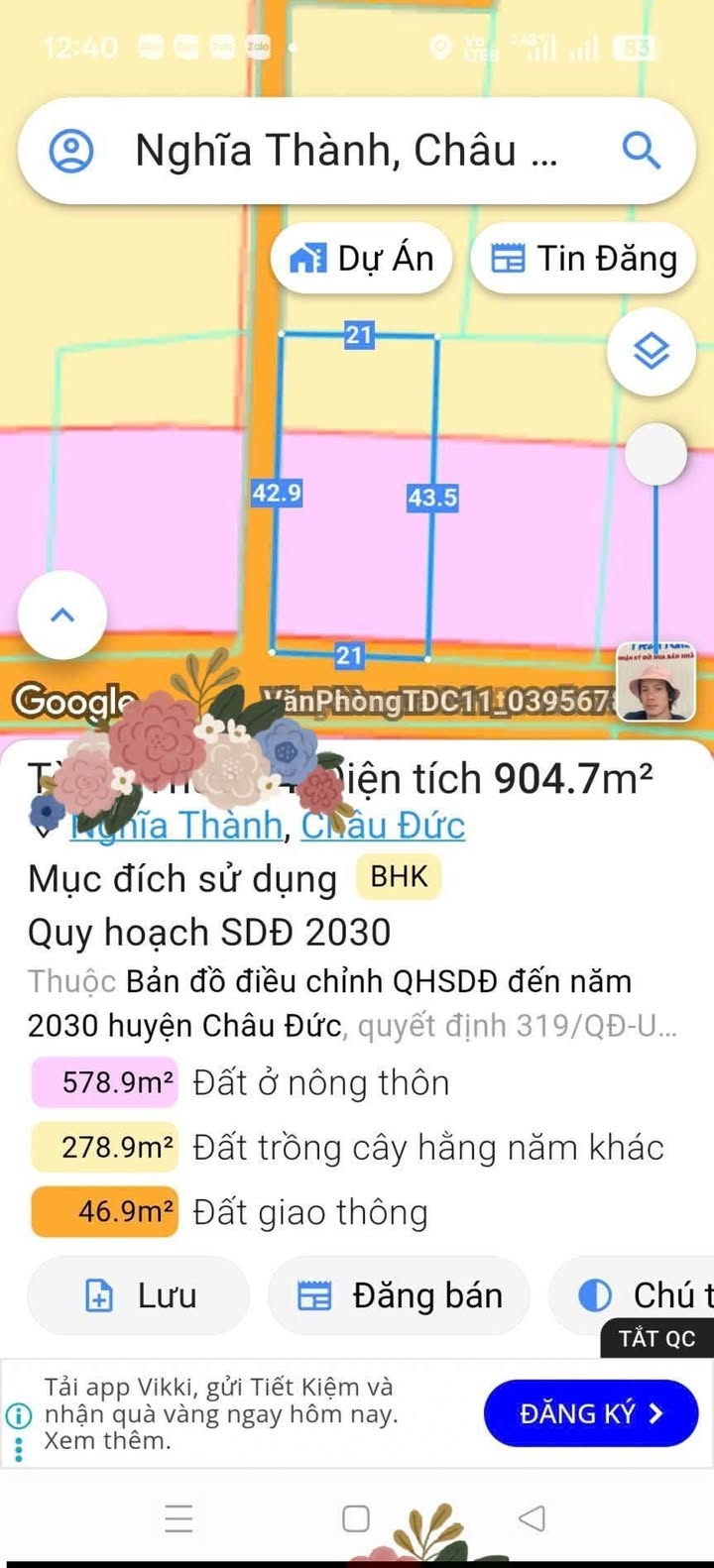 Đất nền trung tâm Nghĩa Thành Châu Đức 903m² giá 9.03 tỷ - Lô góc 2 mặt tiền