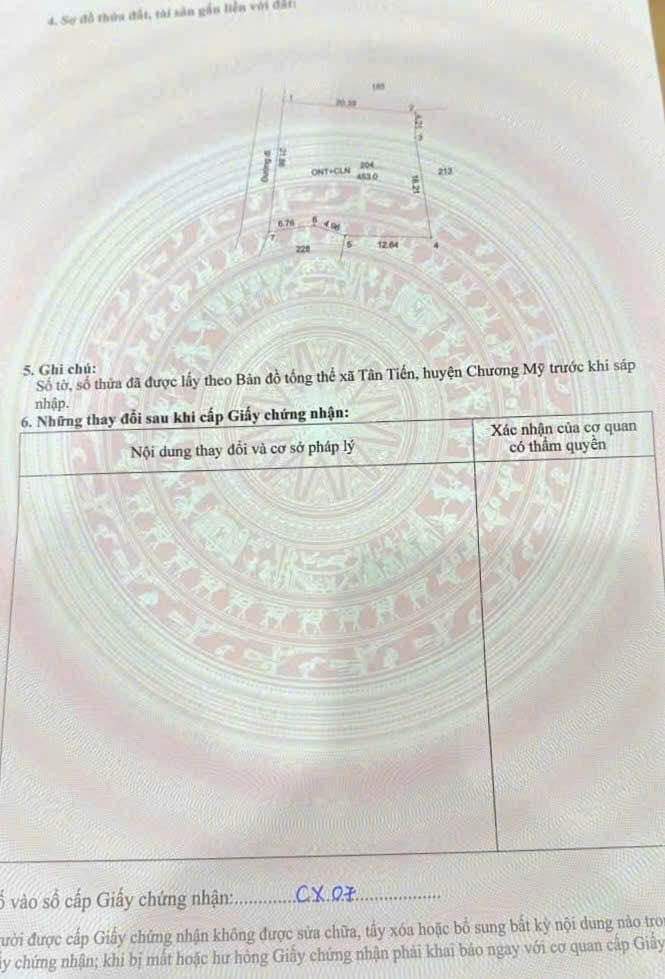 Đất thổ cư 453m² mặt tiền 21.86m tại xã Tân Tiến, Chương Mỹ - Cơ hội đầu tư hấp dẫn!