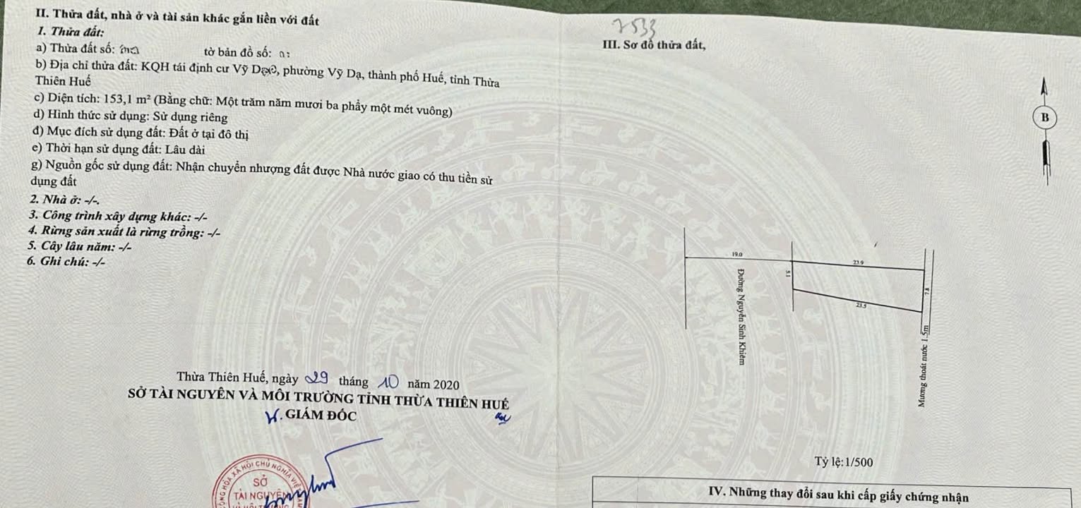 Đất mặt tiền Nguyễn Sinh Khiêm, Vỹ Dạ, 153m² giá 6 tỷ - Cơ hội đầu tư hấp dẫn!