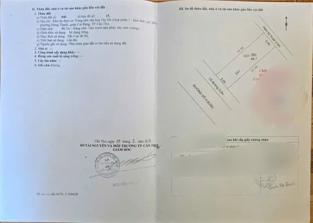 Đất nền Khu Văn Hóa Tây Đô, Cần Thơ 88m² giá 3.1 tỷ - Hướng Tây Nam, lộ 12m