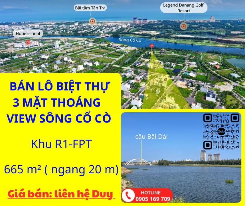 Biệt thự 3 mặt thoáng tại R1-FPT Đà Nẵng 665m² - View sông Cổ Cò và sân golf!