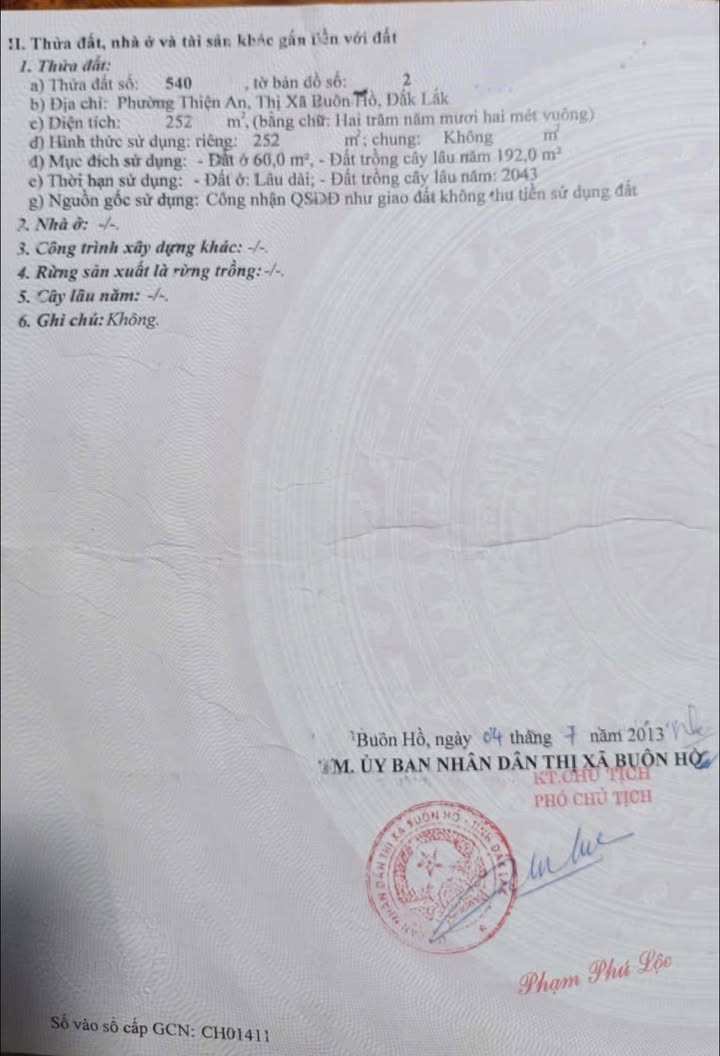 Đất thổ cư 240m² tại Đường Nguyễn Huy Tưởng, Buôn Hồ giá 1.2 tỷ - Cơ hội đầu tư tuyệt vời!