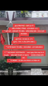 Nhà riêng Tân Phú 67m² giá 7.2 tỷ - Vị trí đắc địa gần trung tâm