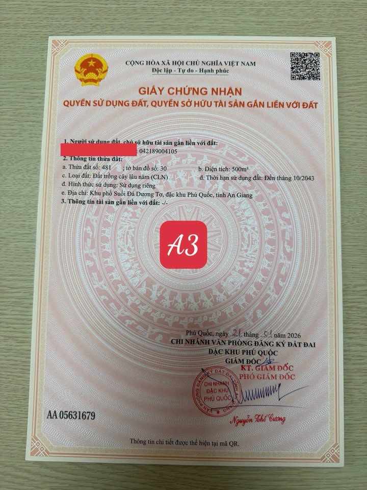 Đất nền 500m² Gành Dầu Phú Quốc giá 1.6 tỷ - Sổ hồng chính chủ