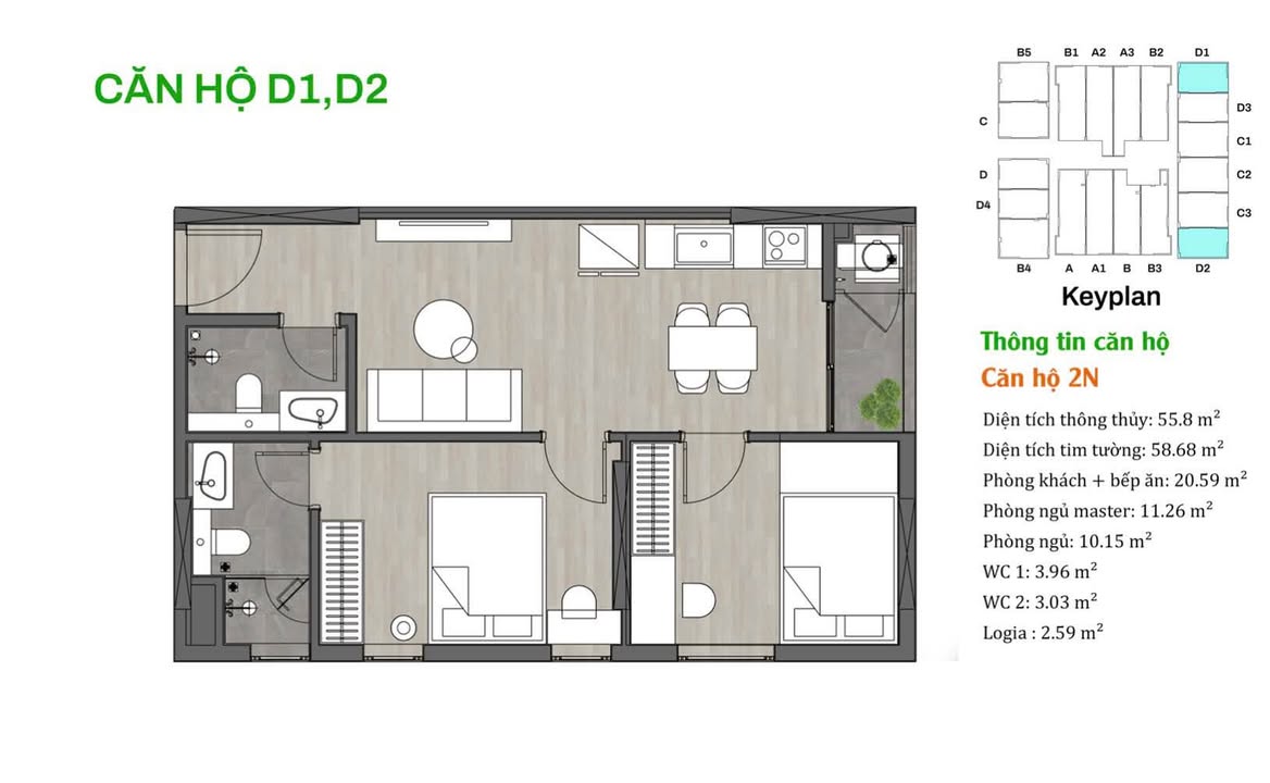 Căn hộ Lotus 1 Bắc Ninh 55,8m² giá 2,5 tỷ - Cơ hội đầu tư hấp dẫn!