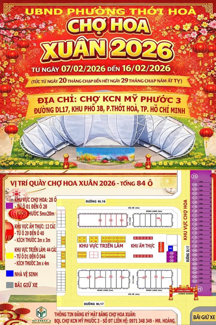 Cho thuê mặt bằng kinh doanh Tết 2026 - MT Đường DL17, 100m², TP.HCM