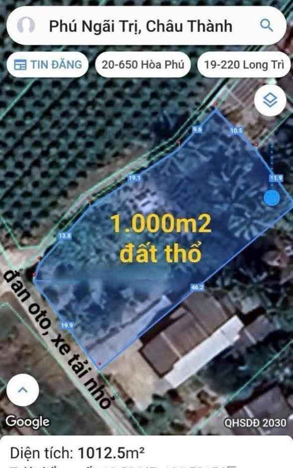 Đất thổ cư Phú Ngãi Trị, Châu Thành 1000m² giá 2.3 tỷ - Cơ hội đầu tư tuyệt vời!