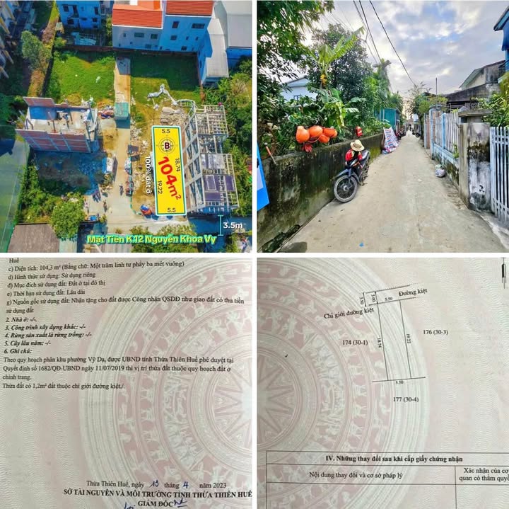Đất kiệt ô tô Nguyễn Khoa Vy, Vỹ Dạ 104m² giá 2.3 tỷ - Sổ hồng chính chủ!
