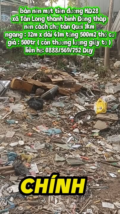 Bán Đất Nền Mặt Tiền Đường HD 28, Thanh Bình, Đồng Tháp - 500m² Giá 500 Triệu