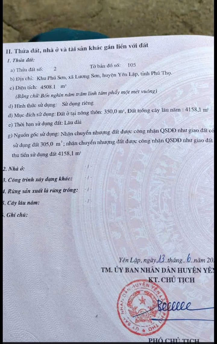 Đất nền 4500m² xã Lương Sơn, Yên Lập giá chỉ 800 triệu - Cơ hội đầu tư tuyệt vời!