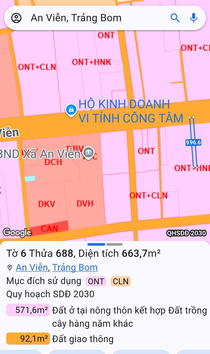 Đất mặt tiền kinh doanh Xã An Viễn 672m² giá 4 tỷ - Vị trí đắc địa ngay trung tâm!
