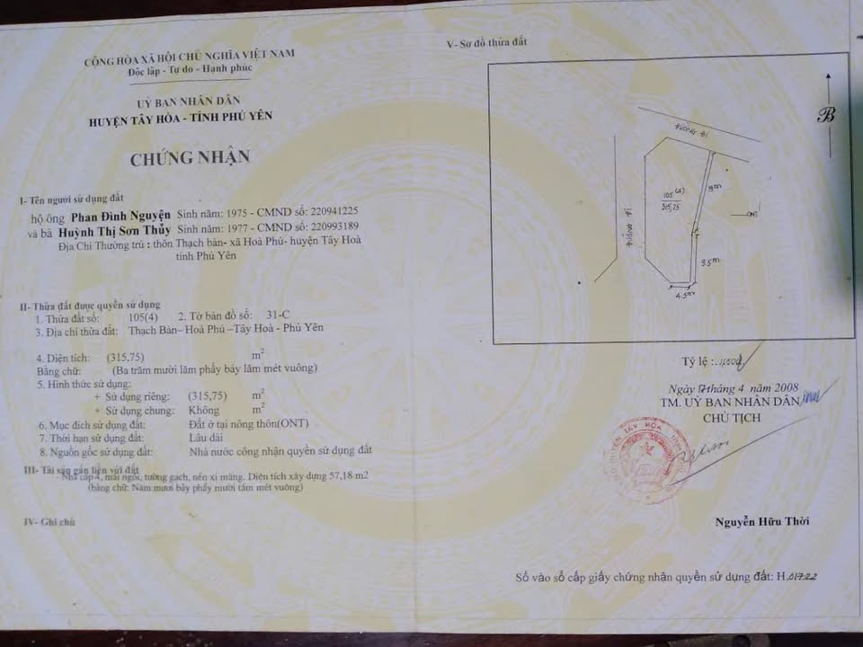 Bán Đất Thổ Cư 315.75m² Sổ Đỏ Chính Chủ Tại Phú Yên
