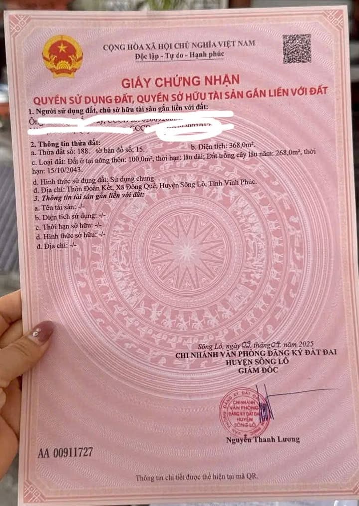 Đất nền chính chủ tại thôn Đoàn Kết, Huyện Cẩm Khê, 368m² - Cơ hội đầu tư tốt!