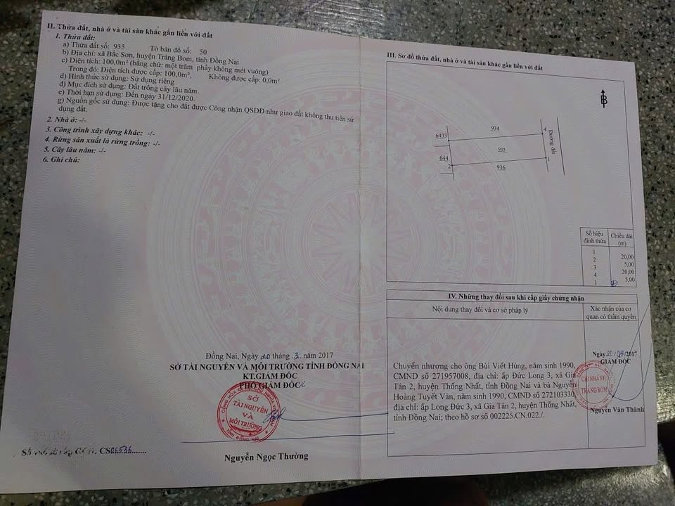 Đất nền xã Bắc Sơn, Trảng Bom, 100m² giá chỉ 950 triệu - Sổ đỏ chính chủ!