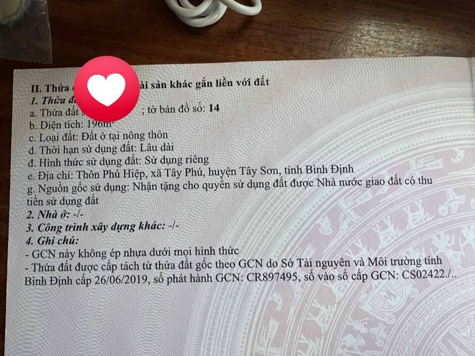 Đất nền Phú Hiệp, Tây Sơn, 190m² giá chỉ 500 triệu - Sổ hồng chính chủ!