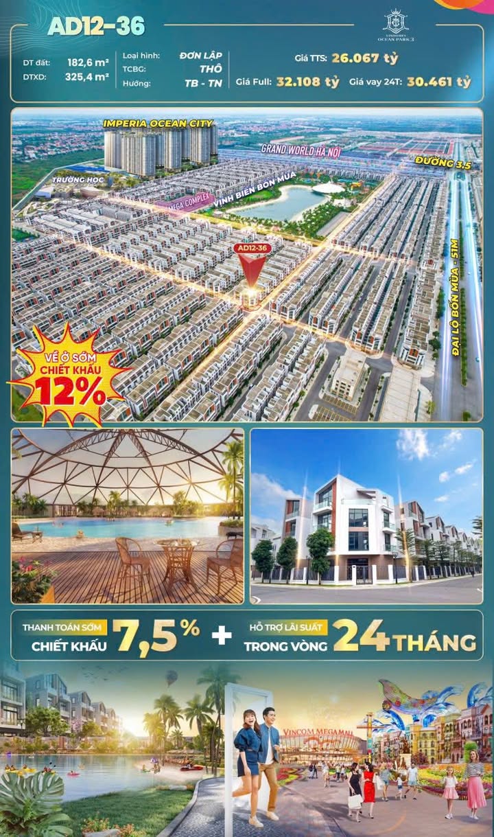 Biệt thự đơn lập Imperia Ocean City 182m² giá 26.06 tỷ - Cơ hội đầu tư hiếm có!