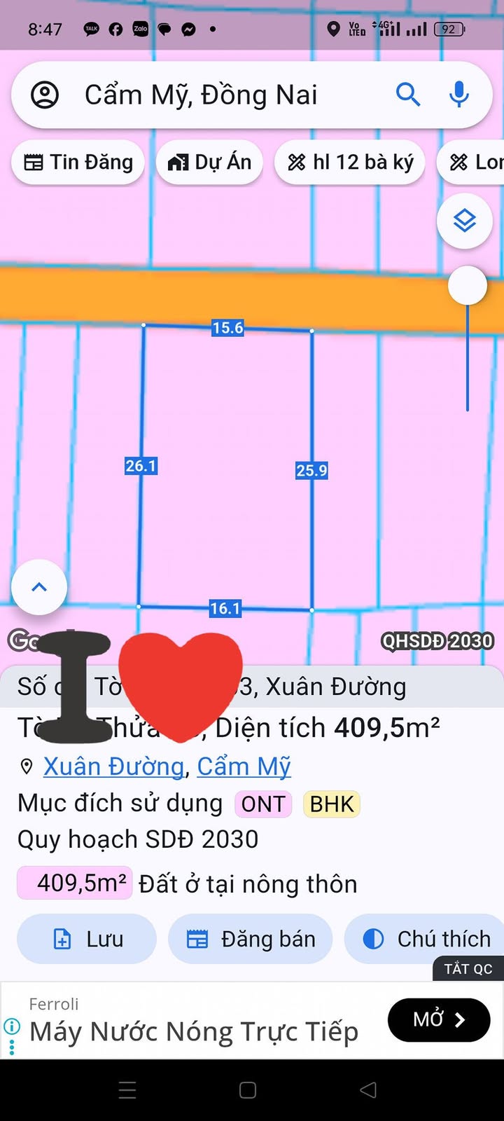 Lô nhà vườn 300m² tại Xã Xuân Đường, Cẩm Mỹ - Bán gấp 2,7 tỷ VND!