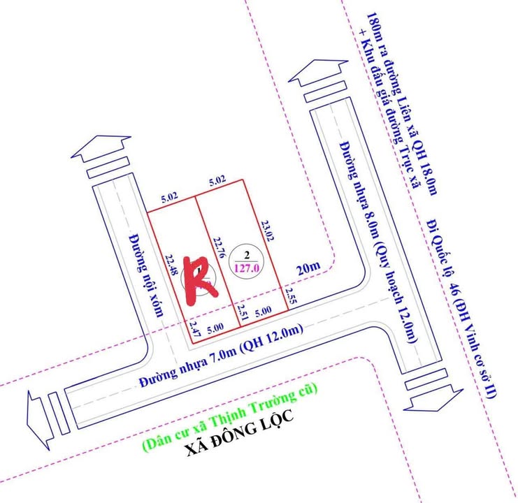 Đất nền xóm Trường Phú, xã Thịnh Trường, Nghi Lộc 127m² giá 1.75 tỷ - Vị trí đắc địa!
