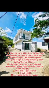 Nhà 1 trệt 1 lầu Khu TĐC Đất Lành, Nha Trang 60m² giá 3.8 tỷ - Căn lô góc đối diện công viên!
