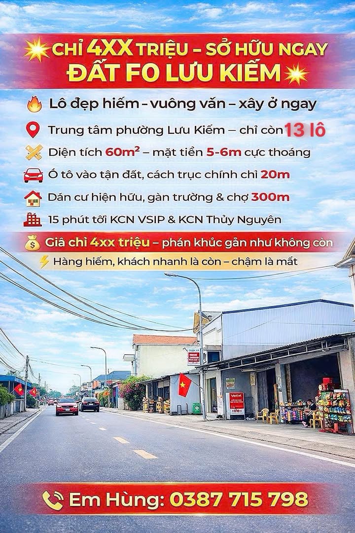 Đất thổ cư 60m² tại Phường Lưu Kiếm, Hải Phòng - Sổ đỏ chính chủ, giá chỉ 400 triệu